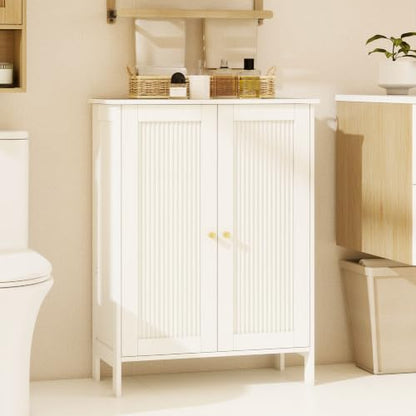 White Fluted Bathroom Storage Cabinet & Medicine Cabinet Set
