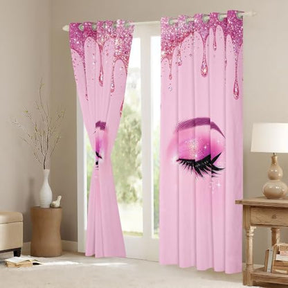 Pastel Pink Sparkling Droplets Blackout Curtains for Nursery & Bedroom, 2 Panels, 46.5W x 63L inches