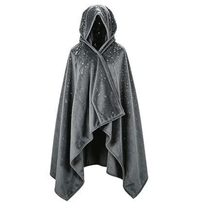 Grey Waterproof Hooded Blanket Poncho for Outdoor Warm Wearable Cape