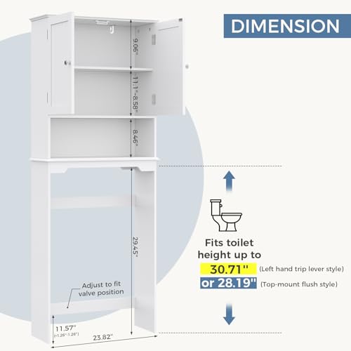 Over Toilet Storage Cabinet with Double Doors - Matte White Bathroom Shelves