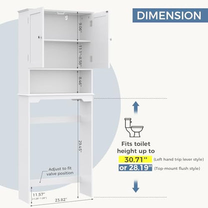Over Toilet Storage Cabinet with Double Doors - Matte White Bathroom Shelves