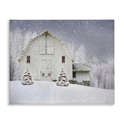 Winter Barn Canvas Wall Art - 16 x 20 Inch Holiday Farmhouse Decor - Snow Scene