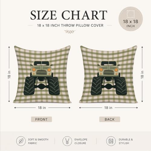 Monster Truck Room Decor Pillow Cover 18x18 Car Green for Boys Bedroom