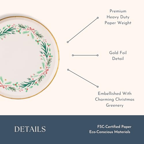 Christmas Wreath Dessert Plates Pack of 8 - Holiday Party Tableware 8"