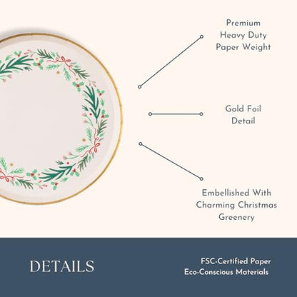 Christmas Wreath Dessert Plates Pack of 8 - Holiday Party Tableware 8"