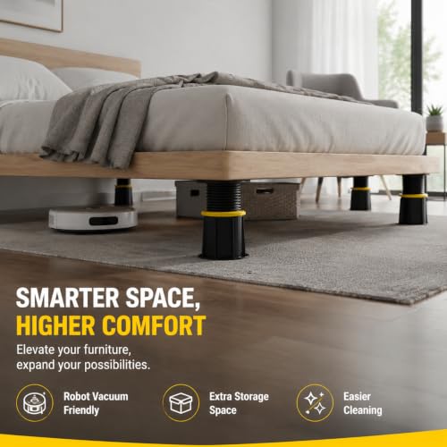 Black Round Adjustable Bed Support Legs 4.1–7.3 Inch with Locking Ring - 2 Pack