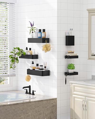 Kitsure Large Shower Caddy - 6 Pack Adhesive Bathroom Shelves Black