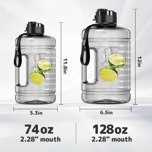 Clear 74oz Water Bottle with Time Marker & Straw - Half Gallon Hydration Jug with Handle & 2 Lids