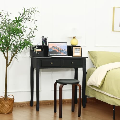 COSTWAY Small Vanity Writing Desk with Detachable Hutch - Black (Variation: Black)