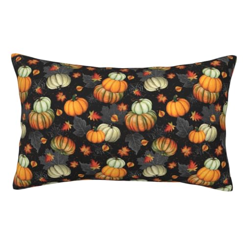 White Fall Maple Leaf Pumpkin Pillow Case 20x30 Inches with Zipper – Soft Plush Fabric
