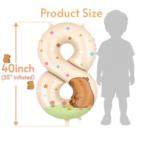 Giant 40-Inch Capybara Number 8 Balloon - Brown Birthday Decoration