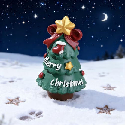Cute Christmas Tree Figurines with Star - Festive Mini Tree Decor, Desk Ornament, White