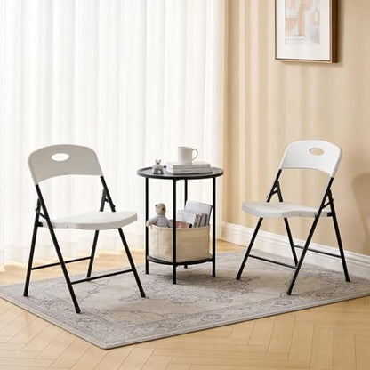 White Plastic Folding Chair, Heavy Duty Steel Frame 350 Lbs Capacity, Stackable & Portable - 2 Pack