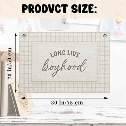 Long Live Boyhood Banner ? Boy Room Decor Linen Banner Hanging Flag Retro Pink for Nursery Playroom Wall Art Decor for Kids Bedroom Dorm Toddler Decorations (Green Plaid1)