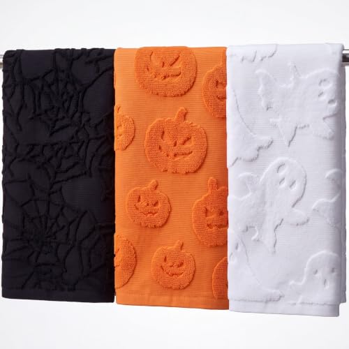 Halloween Cotton Hand Towels Set - Spooky 14x29 Bathroom Decor, 3 Pcs