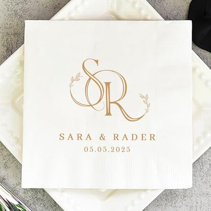 Personalized Wedding Cocktail Napkins - Style 3 Monogram Customization