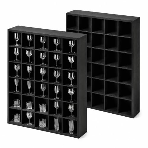 Black Wooden Shadow Box Display Case for Shot Glasses - 2 Pack