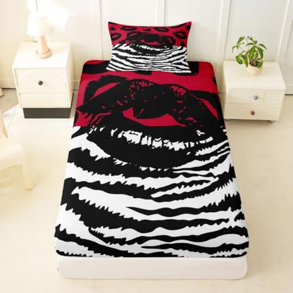 Red Black Zebra Print Twin Fitted Sheet with Pillowcase - Deep 16-Inch Pockets