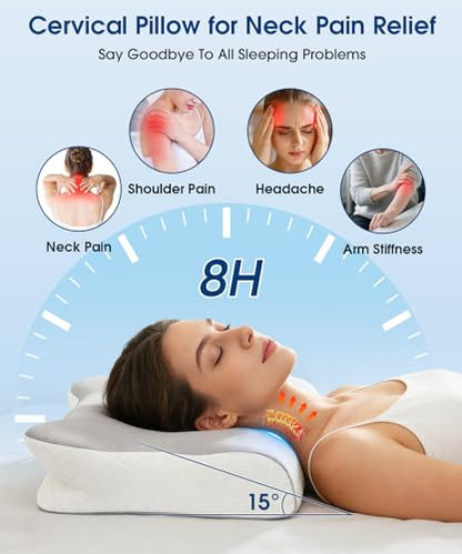 Memory Foam Neck Pillow with Adjustable Heights and Cooling Cover