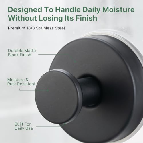 Heavy Duty Suction Cup Hooks 6 Pack - Removable Bathroom Hooks, Black