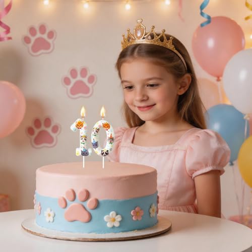 Party Cat Number Candle - Pet Themed Birthday Cake Topper - 6 - Paw Print Decoration for Cat Lovers