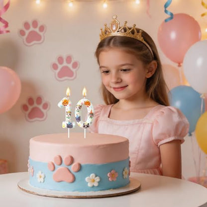 Party Cat Number Candle - Pet Themed Birthday Cake Topper - 6 - Paw Print Decoration for Cat Lovers