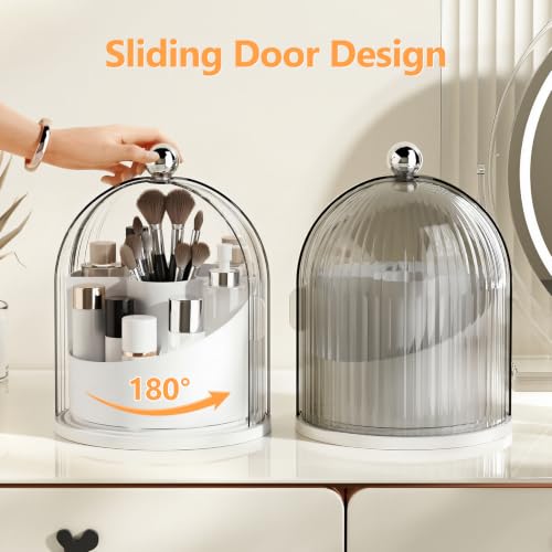 Rotating Makeup Brush Holder with Lid - Cosmetic Organizer for Vanity