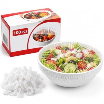 Disposable Food Covers 100 Pack Elastic Bowl Covers for Food Storage - Clear