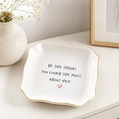 Memorial Keepsake Dish for Loss of Mom or Grandma - Sympathy Gift, 4.5 Inch Ceramic Trinket Tray