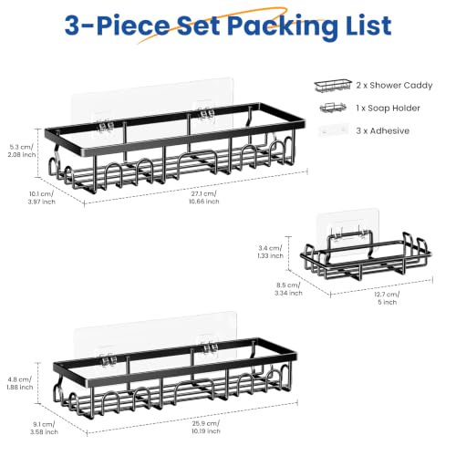 PKBD Shower Caddy Set 3 Pack Dark Black Stainless Steel Bathroom Shelves