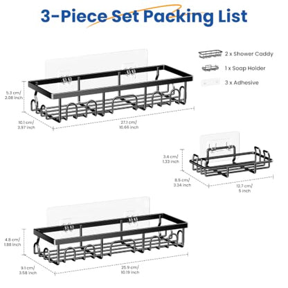 PKBD Shower Caddy Set 3 Pack Dark Black Stainless Steel Bathroom Shelves