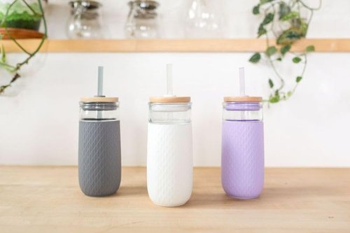 Ello Devon 18oz Glass Tumbler - Bamboo Lid & Silicone Sleeve | Ideal for Iced Coffee, Tea & Smoothies