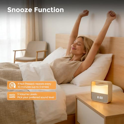 Wood Grain Digital Alarm Clock with Dimmable Night Light for Bedroom
