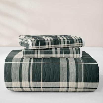 Gray White Tartan Plaid Quilt Set Twin Size Bedspread with Pillow Sham
