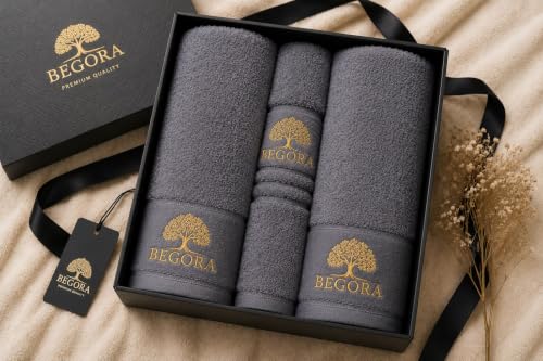 Dark Gray Luxury Cotton Bath Towel Set - 4 Piece, 500 GSM, Soft & Absorbent