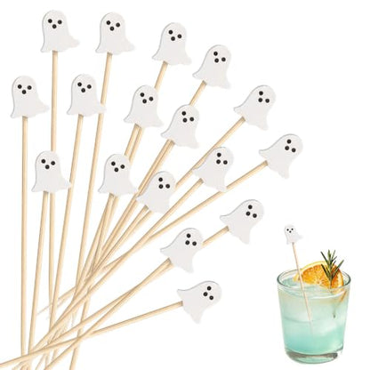 Halloween Ghost Toothpicks for Appetizers and Drinks - 100 Pack