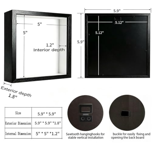 Square Shadow Box Display Frame with Slot - 5x5 Black