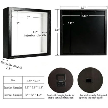 Square Shadow Box Display Frame with Slot - 5x5 Black