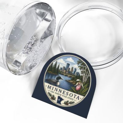 Minnesota Vintage State Seal Snow Globe with City Skyline and Lake Scene