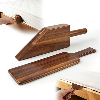 Bed Sheet Tucking & Mattress Lifter Set - Durable Acacia Wood Bed Making Tools