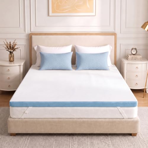 Blue King Size Gel Memory Foam Mattress Topper - 3 Inch Cooling Removable Cover