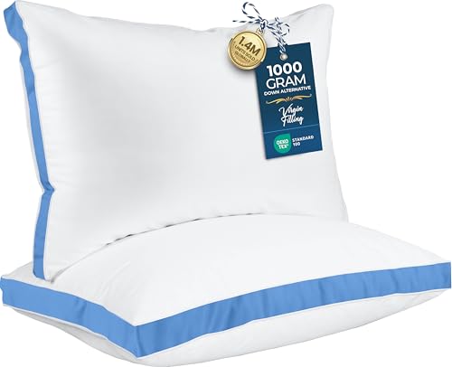 Utopia Bedding Bed Pillows for Sleeping Standard Size (Grey), Set of 2, Soft & Fluffy Pillow with Down Alternative Filling, Cooling, Hotel Quality, Gusseted Pillow for Back, Stomach or Side Sleepers