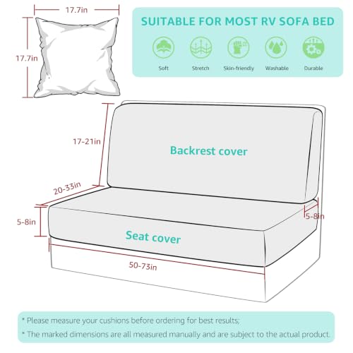 Gollense RV Couch Cover Set with Pillow Covers - Blue, Universal Fit