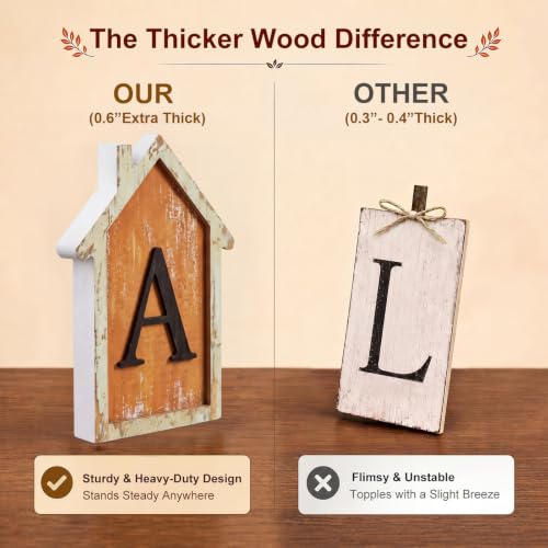 Fall Wooden House Signs Set - Rustic Farmhouse Autumn Decor for Table Mantel Kitchen