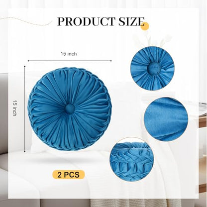 Dusty Blue Pumpkin Pillow Set of 2 - 15" Round Pleated & 18x18" Square Cushion Covers