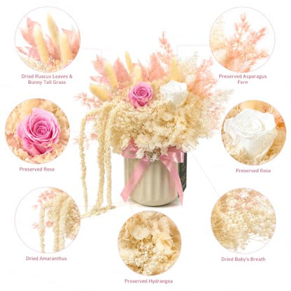 Preserved Flower Arrangement in Ceramic Vase - Long Lasting Gift for Her