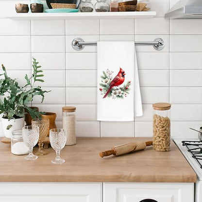 Christmas Cardinal Kitchen Towels - Bird Dish Hand Towels for Holiday Decor - 16x24 Inch - Bird Towels-d