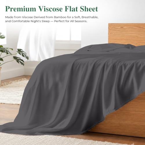 Bamboo Flat Sheet Twin Bed Cooling & Breathable Bed Linen - Dark Grey