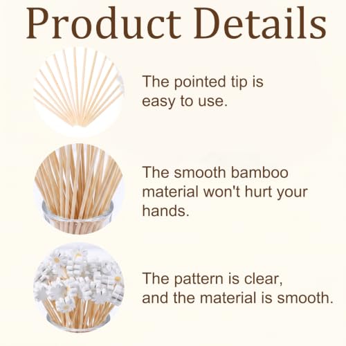 100pcs Bamboo Flower Toothpicks with White Daisy Design for Food & Party Decor