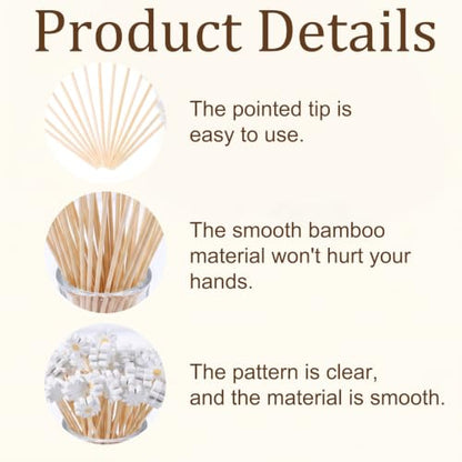100pcs Bamboo Flower Toothpicks with White Daisy Design for Food & Party Decor